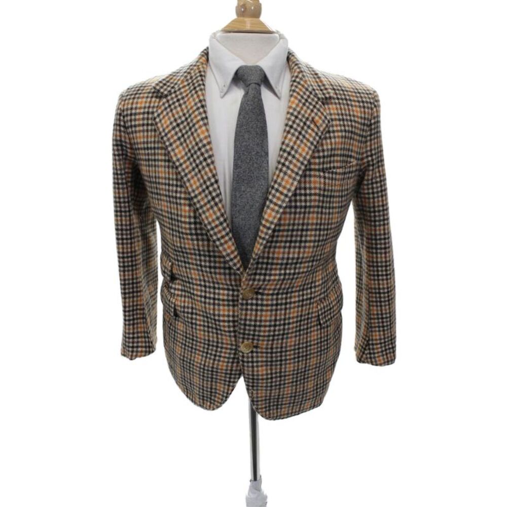 Partito Mens Wool Brown Check Blazer Button Closure Size 40